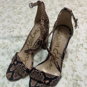 Sam Edelman Tan and Black Snake Print Heels